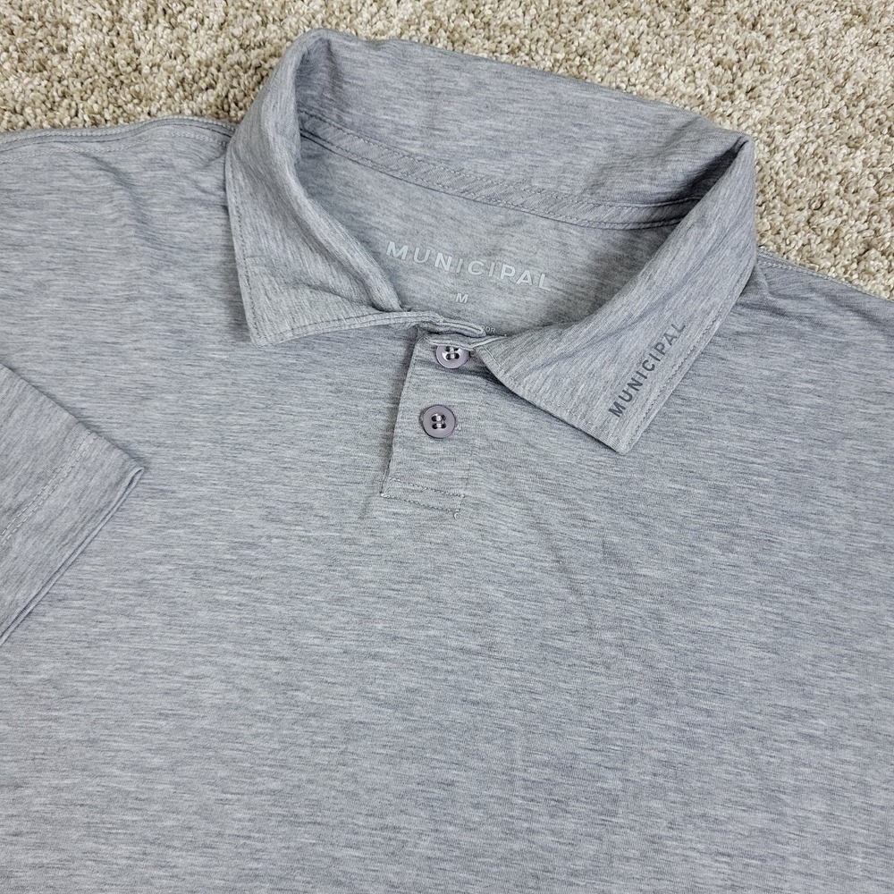 Municipal Mens Medium Solid Gray Performance Stretch Golf Polo SS